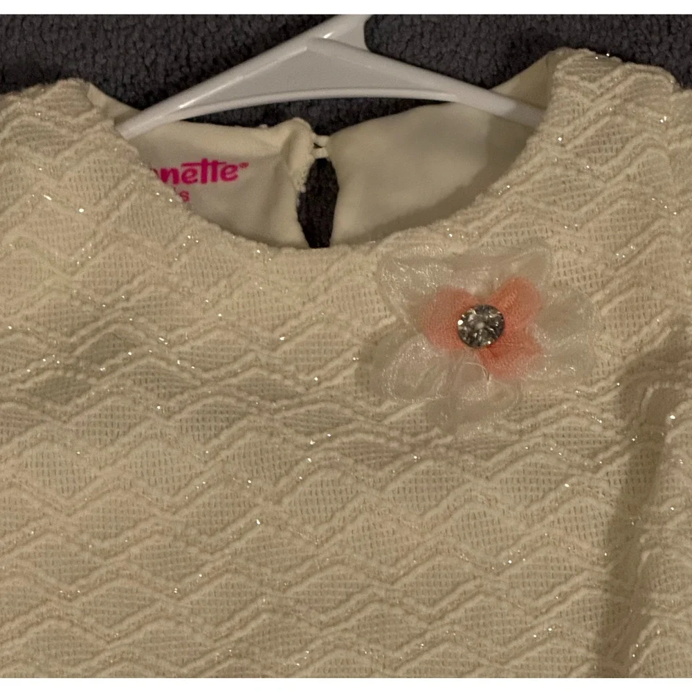 Nannette Dress Little Girls Size 5 White Long Sleeve Peach Trim Tulle Ruffle